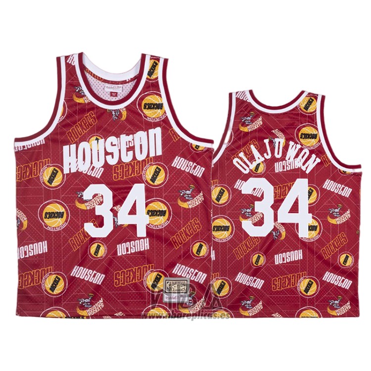 Camiseta Houston Rockets Hakeem Olajuwon NO 34 Hardwood Classics Tear Up Pack Rojo